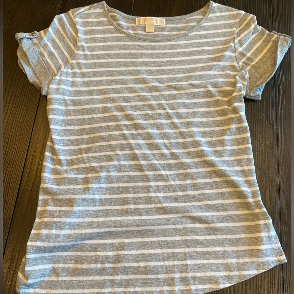 White and Grey Striped T Shirt, Michael Kors, Small, Lightly Worn - Picture 1 of 8